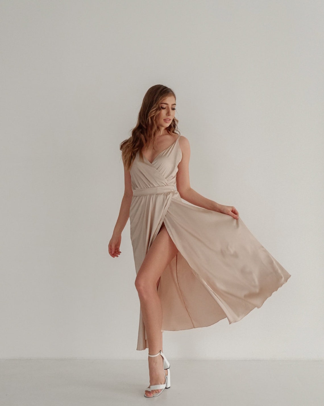 beige silk slip
