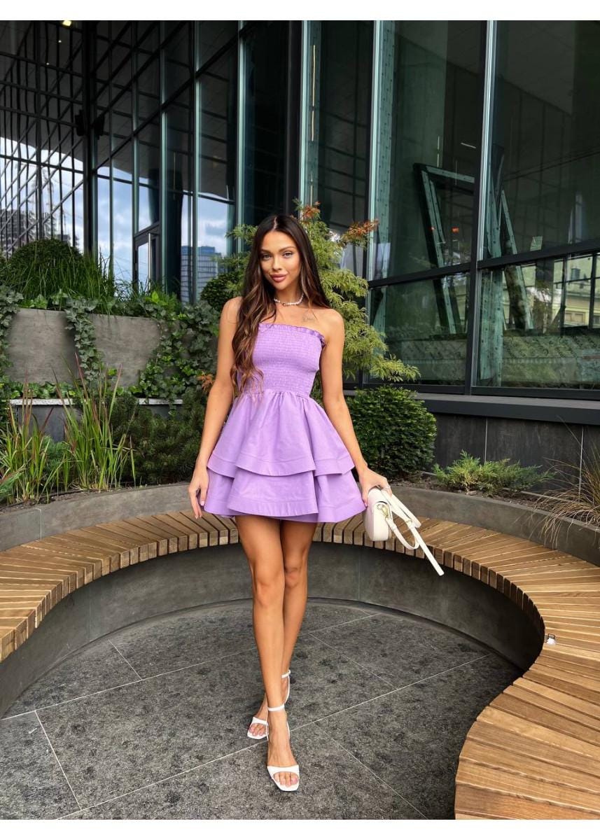 fitted lace wedding dress Cute Round Neck Lace Short Purple Prom Dresses, Purple Homecoming Dres –  Cutedressy main image 0