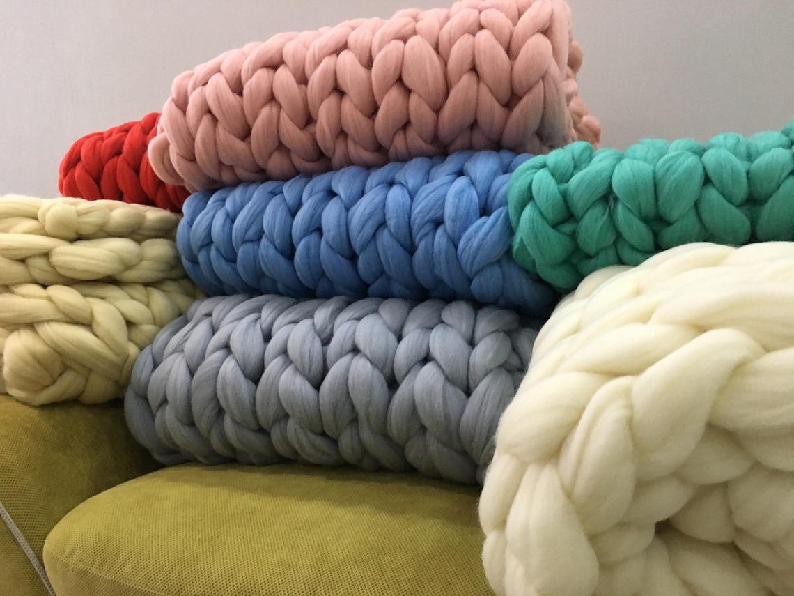 Merino Wool Blanket Knit Blanket Throw Merino Wool Chunky Etsy