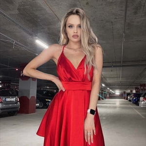 Red Silk Dress, Backless Summer Dresses, Silk Sleeveless Dress, Silk Mini Dress With Lush Skirt, Red Silk Mini Dress, Red Cocktail Dress