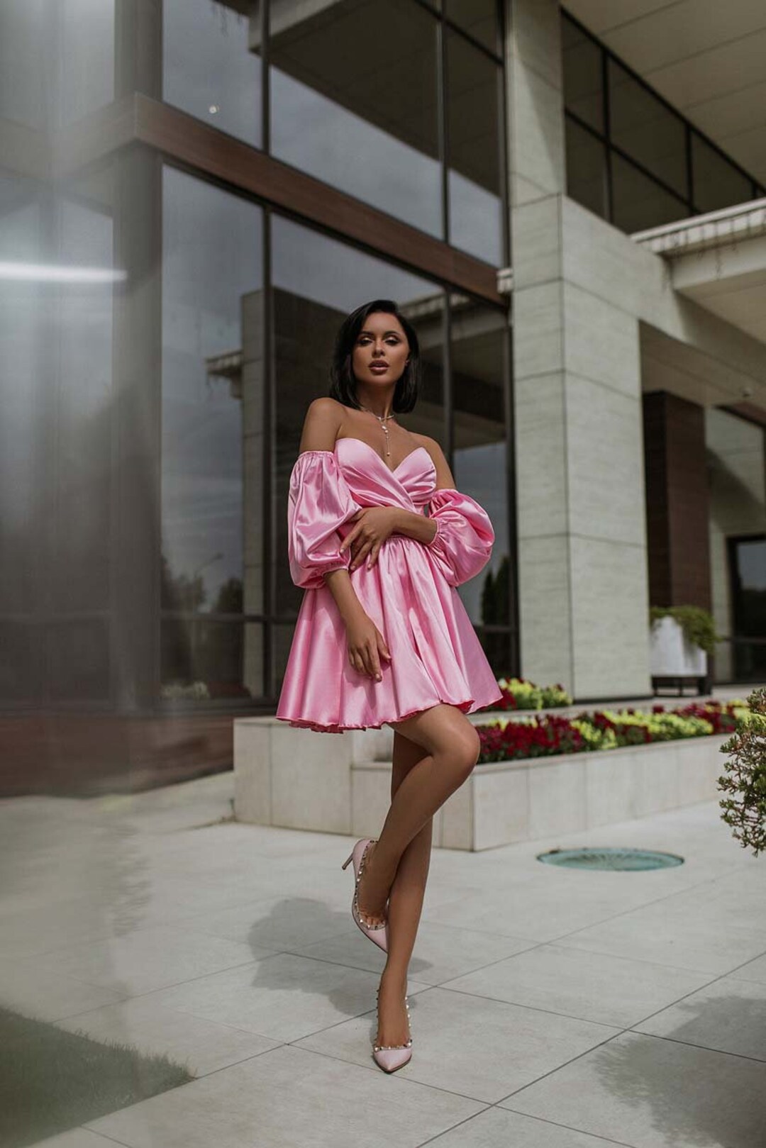 ★Cest Moidew★ Cest_Pink rose puff sleeve dress ASOS EDITION washed puff sleeve midaxi dress with cut out