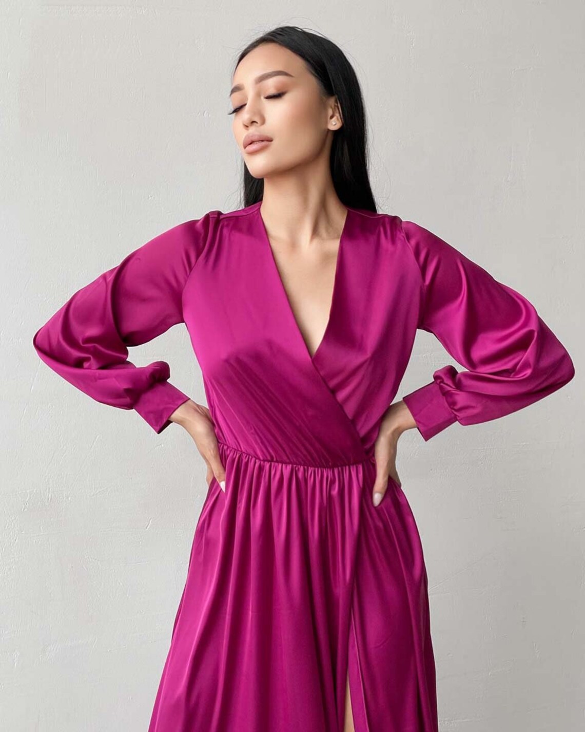 13477 Fushia Wrap Dress