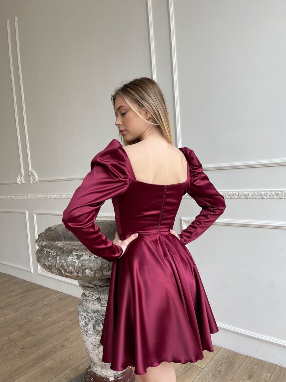Burgundy satin dress clearance short