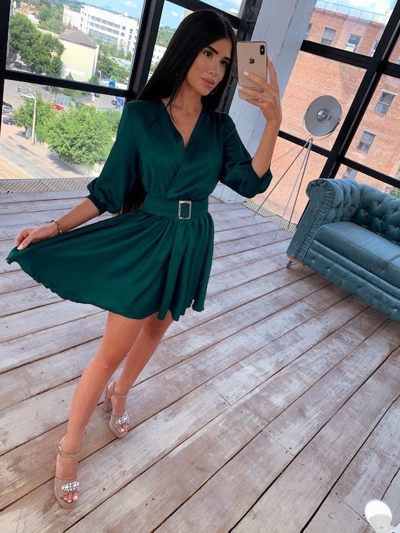 emerald green casual dress