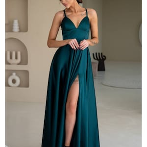 Emerald Green Maxi Dress, Emerald Green Sleeveless Dress, Silk Prom Dress, Maxi Silk Evening Dress, Wedding Guest Dress