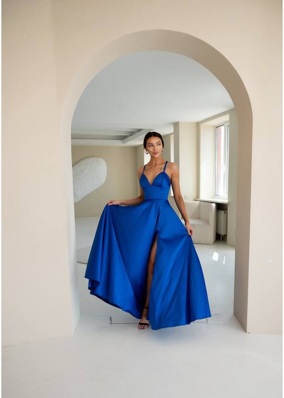 Electric blue silk dress clearance
