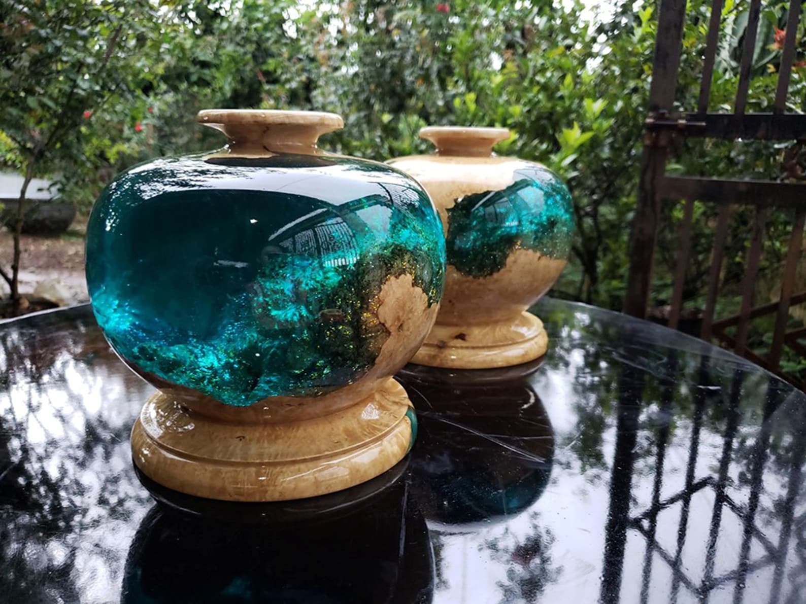 Handmade wood vase epoxy Resin Wooden green vases Epoxy Etsy