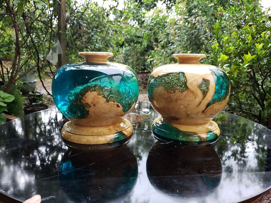 Handmade wood vase epoxy Resin Wooden green vases Epoxy Etsy