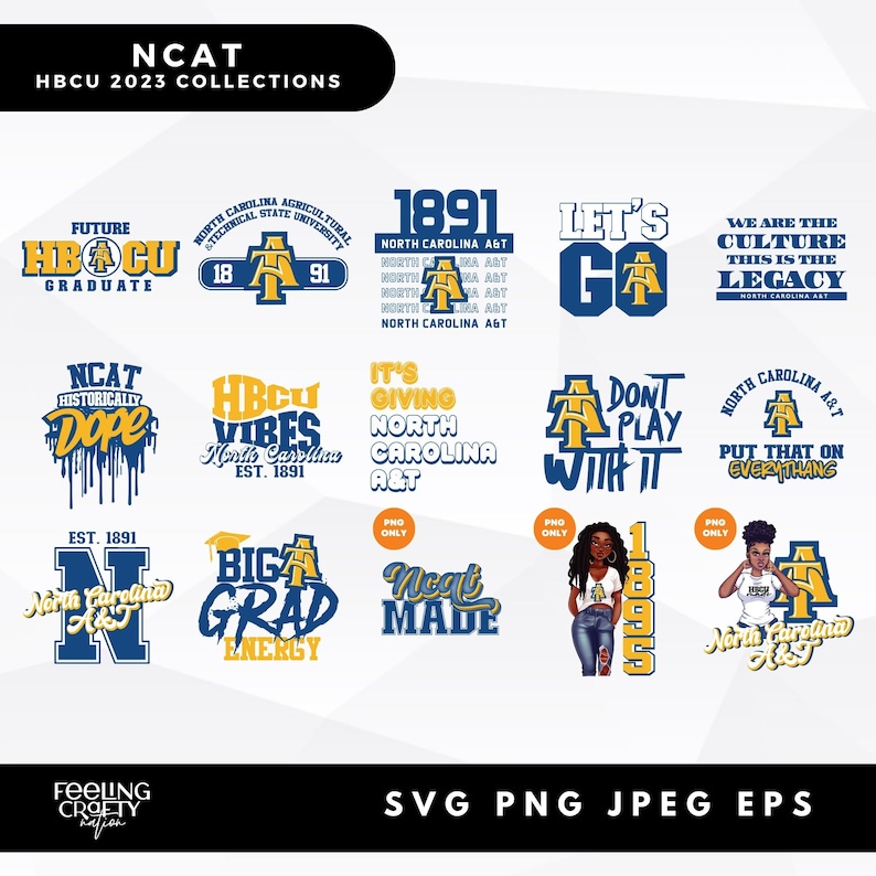 NCAT, North Carolina A&T Artwork HBCU Collection, college designs, HBCU svg, historically black college designs image 1