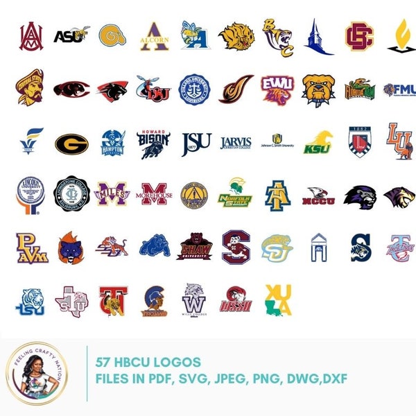 60 diseños de logotipos de HBCU en SVG, png, jpeg, dxf y dwg, universidades históricamente negras,