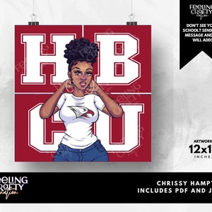 NCCU University Homecoming Chrissy Artwork HBCU Collection, HBCU Designs, college designs, Black Girl Illustration, black girl art
