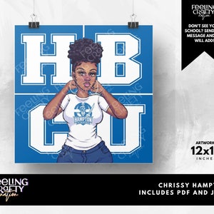 Hampton University HomecomingChrissy Artwork HBCU Collection, HBCU Designs, college designs, Black Girl Illustration, black girl art