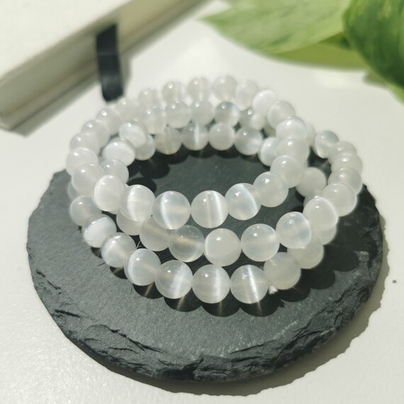 Selenite Beads Bracelet Made of Natural Authentic Healing Crystal