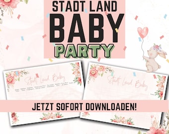 Babyparty Spiel: Stadt Land Baby Lustige Babyparty Stadt Land Fluss Vorlage für deine Baby Shower Party