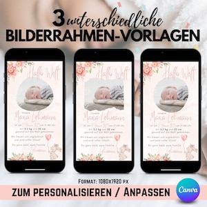 Anuncio de nacimiento con anuncio de nacimiento digital personalizable | Anuncio de nacimiento WhatsApp | plantilla de canva