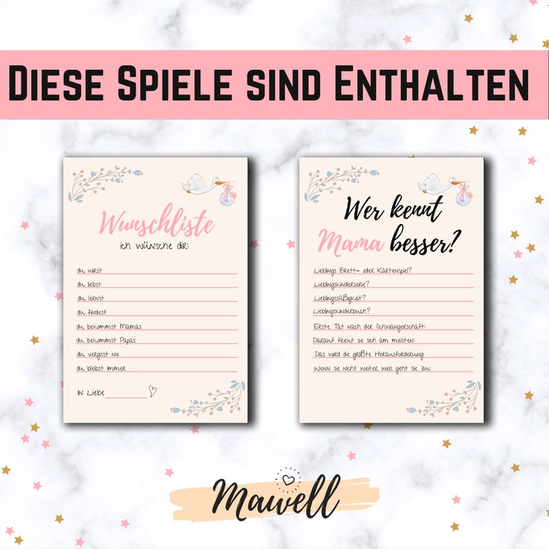 91 Babyparty Spiele Vorlagen als pdf zum SOFORT DOWNLOAD ...
