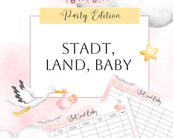 Stadt Land Fluss Baby Party Spiel zum Sofortdownload