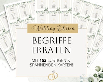 Tarjetas de adivinanzas de palabras de boda (pdf) como DESCARGA. ¡Para la fiesta de bodas perfecta! Juegos de boda para invitados: adivinar palabras
