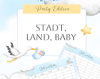 City, Country, River Baby Party Game for Instant Download