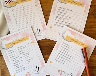 Last Minute Babyparty Ratespiele zum Ausdrucken 10 Babyshower Spiele als PDF Download | Lustige Tippkarten & Wettkarten für Babyparty