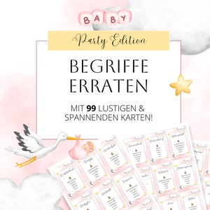 Babyparty Spiel: Begriffe Erraten - 99 Spielkarten für deine Baby Shower Party – SOFORT-DOWNLOAD - Babyparty Mädchen