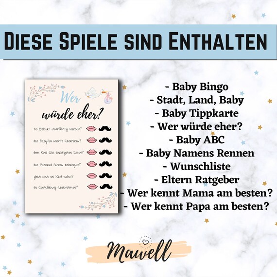 10 Babyparty Spiele Vorlagen Als Pdf Zum Sofort Download Und Etsy