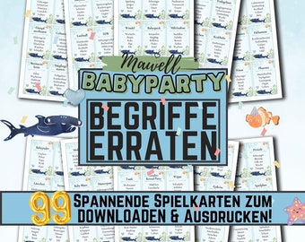 Baby Shower Words Guess Template PDF with 99 Words in German Baby Shower Games to Print as INSTANT DOWNLOAD