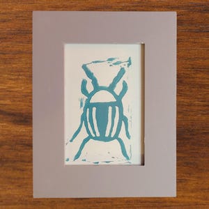 Framed Linocut Print, Upcycled Art, Boho Lino Print, Cottagecore Gift for Friend, Handmade Home Decor, Printmaking, Bug Art, Insect Print