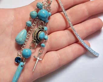 Beaded Bookmark, Handmade Bookmarks, Blue Charm Bookmind, Gift for Friend, Bookish Gifts, Fairycore Bookmark, Cottagecore Reading Accessory