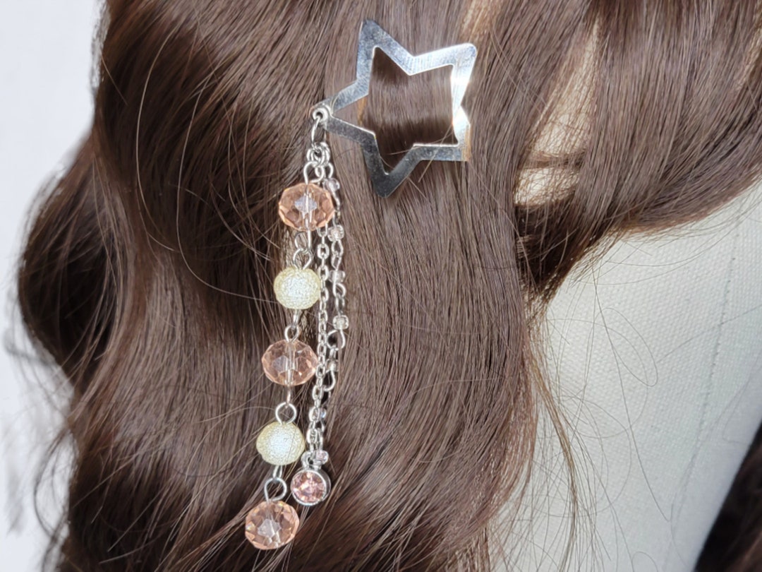 Decora Triple Star Hair Clip Barrette Set Pink Silver