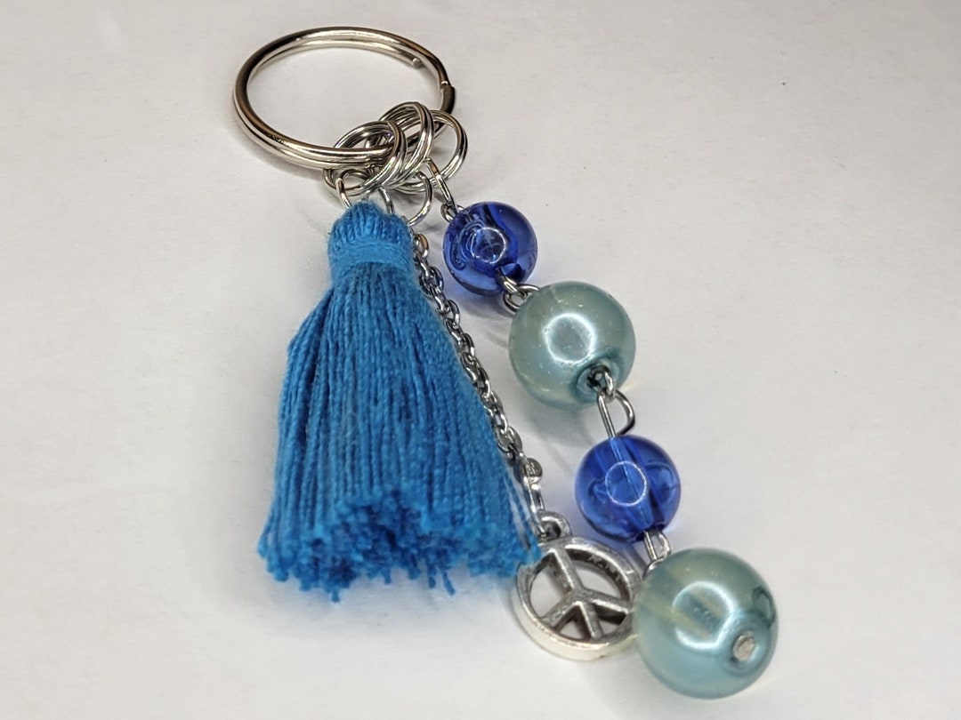 Y2K Keychain, Blue Beaded Chain, Grunge Key Chain, Handmade Accessory