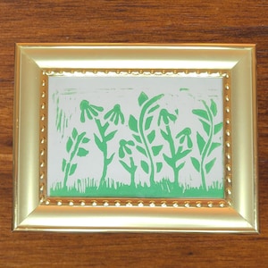 Framed Linocut Print, Upcycled Art, Boho Lino Print, Cottagecore Gift for Friend, Handmade Home Decor, Printmaking, Flower Art, Plant Print