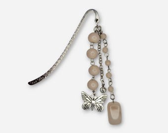 Beaded Bookmark, Handmade Bookmarks, Beige Fairycore Book Charm, Gift for Friend, Bookish Gifts, Cottagecore Bookmind, Reading Accessory