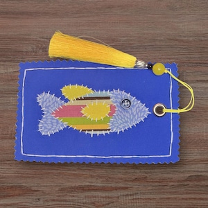 Fabric Bookmark, Handmade Applique, Upcycled Accessory for Journaling and Reading, Embroidered Gift for Friend, Bookish Gift, Fish Art, 1 pc