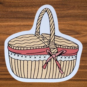 Picnic Basket Sticker, Removeable Vinyl, Cottagecore Sticker for Water Bottle, Laptop, or Journaling, Handmade Art