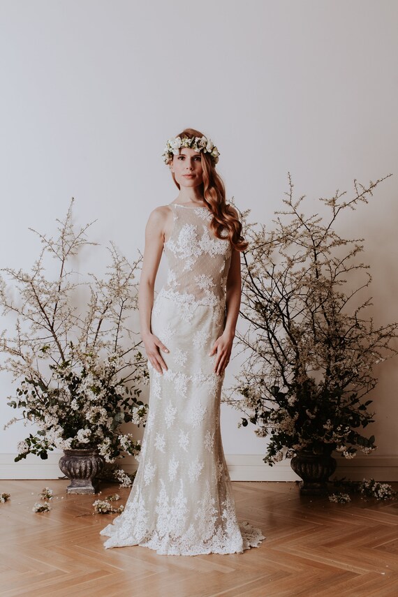Vintage wedding dress, with green tulle