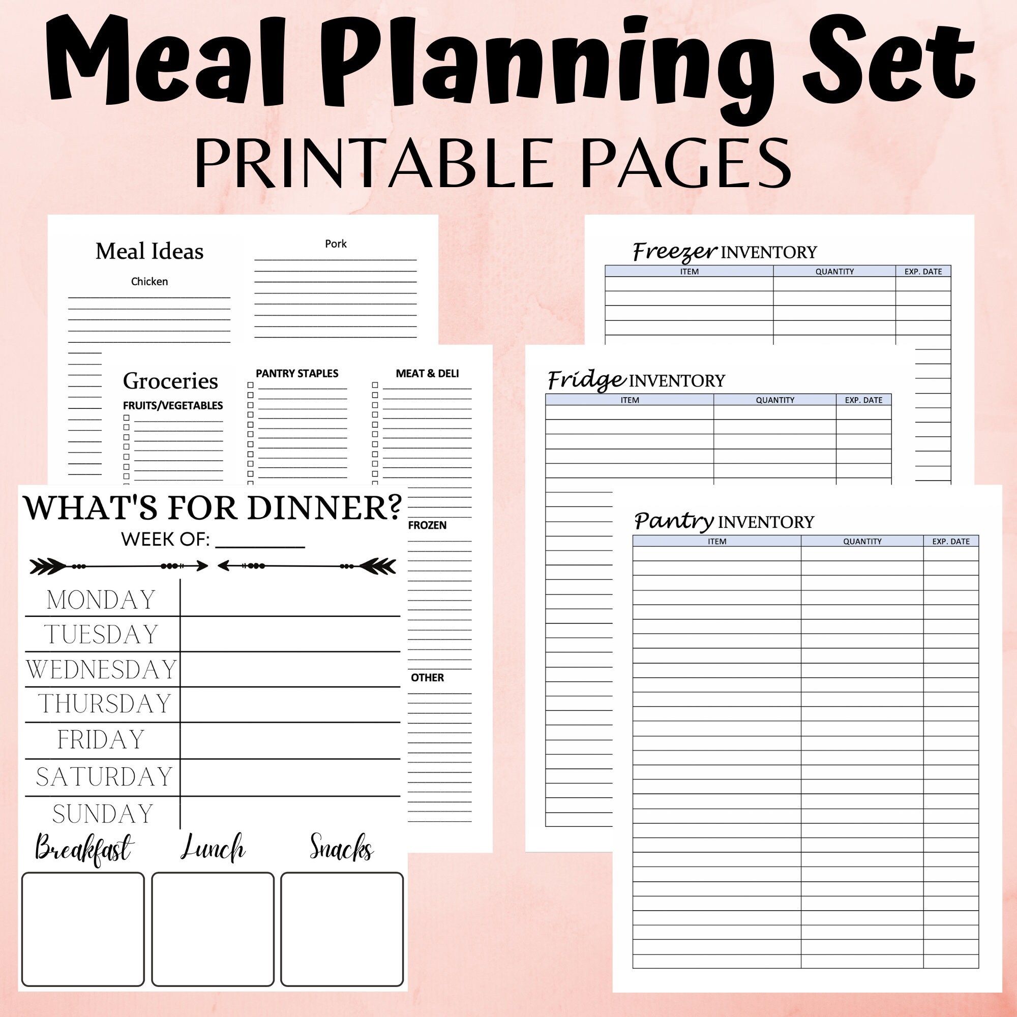 Meal Planning Kit Weekly Meal Planning Menu Plan Grocery - Etsy