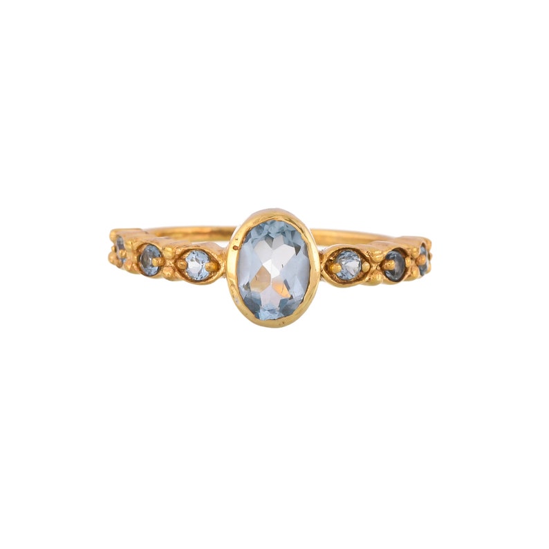 Blue Topaz 18K Gold Filled Sterling Silver Ring