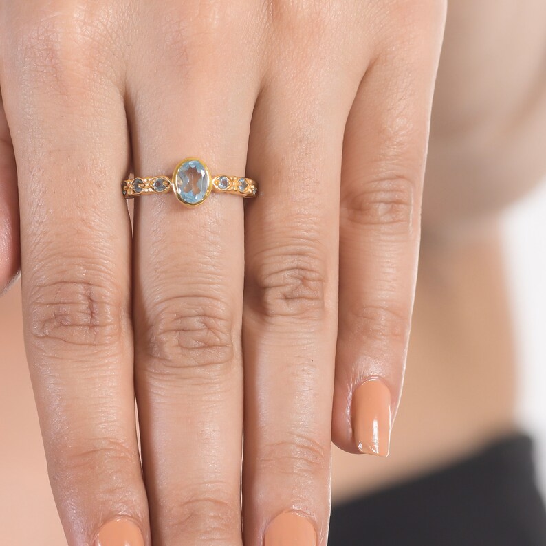 Blue Topaz 18K Gold Filled Sterling Silver Ring