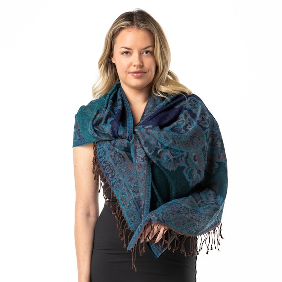 Electric Cobalt Blue Merino Wool Shawl Wrap Scarf Pashmina
