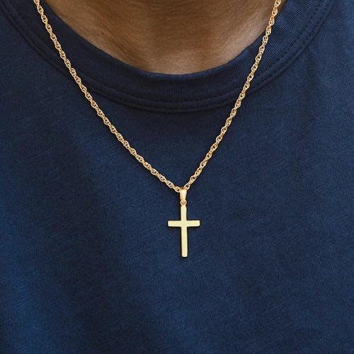 Men's 14K Gold Cross Necklace & Pendant Cuban Link Chain Etsy