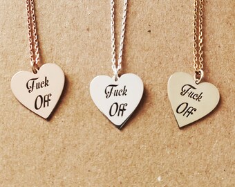 Fuck Off Necklace, Heart Necklace, Personalized Necklace, Custom Name Necklace, Valantines day gift, best friend gifts,