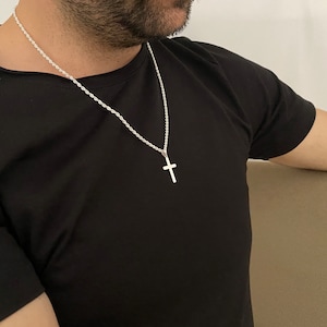 Sterling Silver Cross Pendant Necklace for Men on 925 Silver rope chain - Catholic Cross, confirmation gifts, first communion. Man Jewelry.