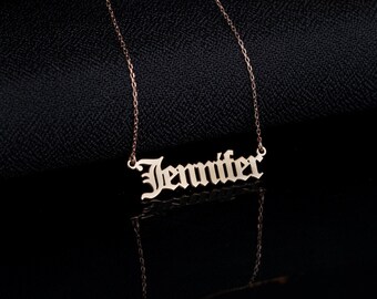 18K Gold Gothic Name Necklace