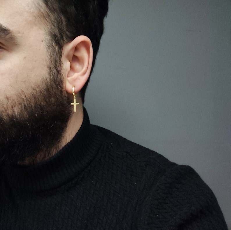 Cross Earring Men Men's Gold Cross Earrings Dangle Cross Etsy
