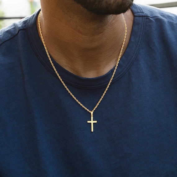 Jewelili Men's Cross Pendant Necklace Diamond Jewelry in Yellow Gold Over  Sterling Silver