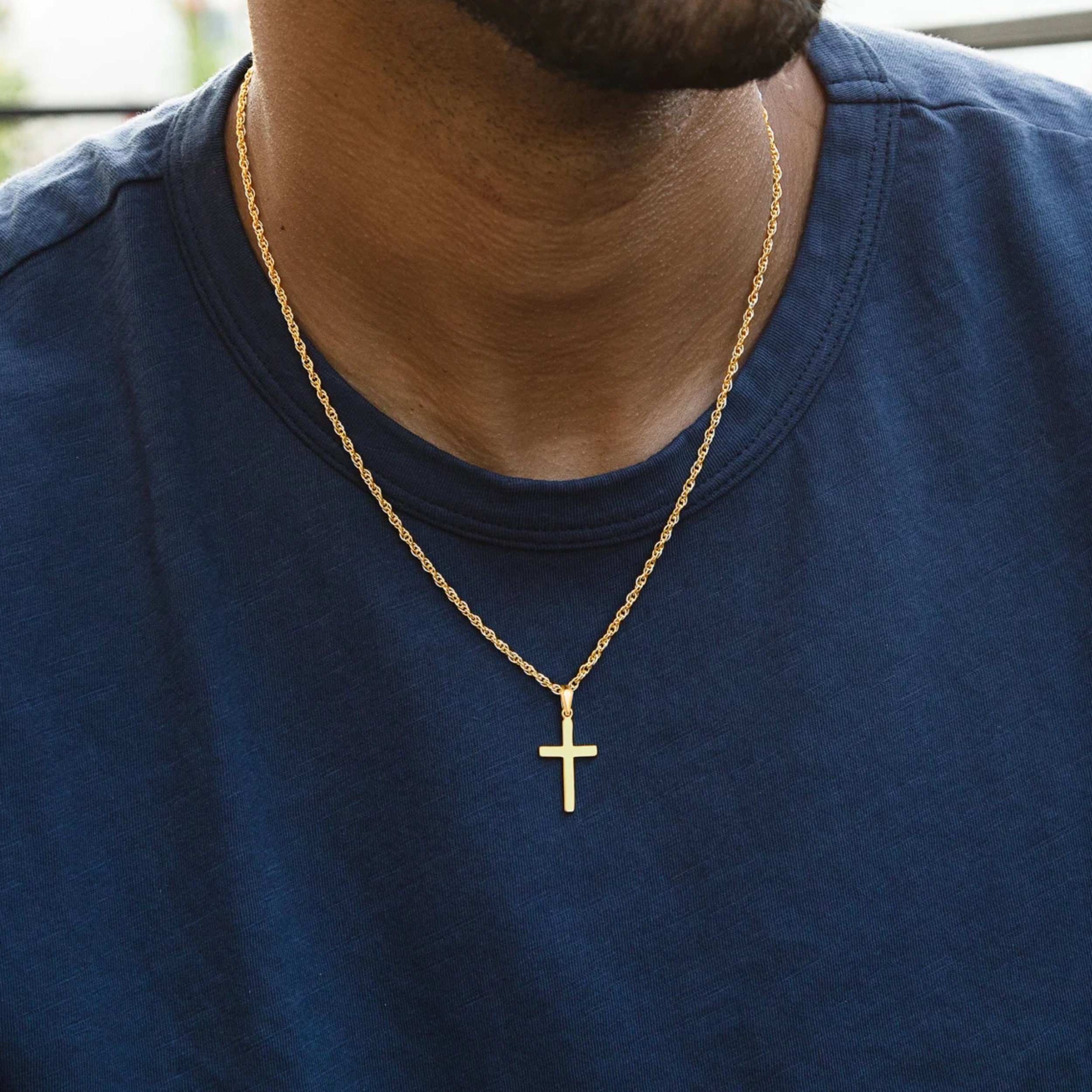Mens simple gold cross necklace deals