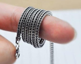 Sterling Silver Wheat Chain Necklace: Unisex Oxidized Bali Chain