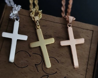 Cross Necklace Men, Men's Gold Cross Necklace - 14k Gold Filled Rope Chain - Gold Cross Chain Necklace - Christmas gift - Gifts for Men