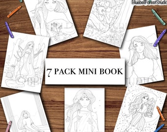 Fantasy Characters Coloring Page Digital Download, Colouring Sheet for Adults and Kids, PDF Fantasy Mermaid Girl Stars